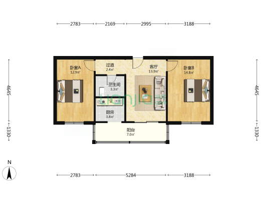 肉批龙堡公司宿舍 2室1厅1卫 71平方