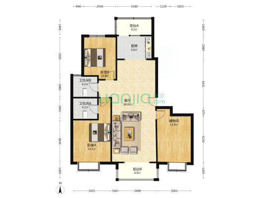农大大三居 很哇塞的户型结构 看了你就会觉得哇塞-户型图