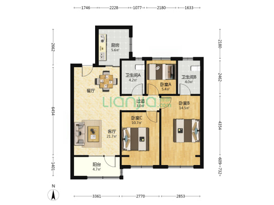 乐云庭 3室1厅2卫 105平方