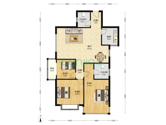 长庆油田矿区事业部兴庆路小区 3室1厅2卫 137平方