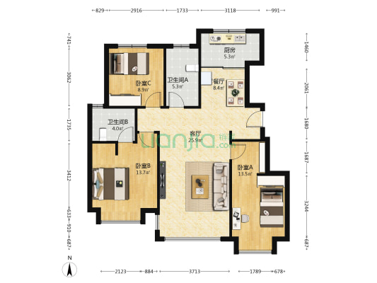 亚泰雍阳府 3室2厅2卫 112平方