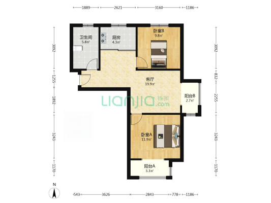 无遮挡，中间楼层，视野好，看房方便-户型图