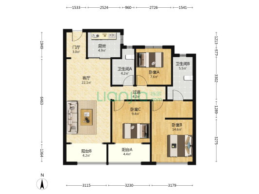 绿城和锦玉园 3室1厅2卫 109平方