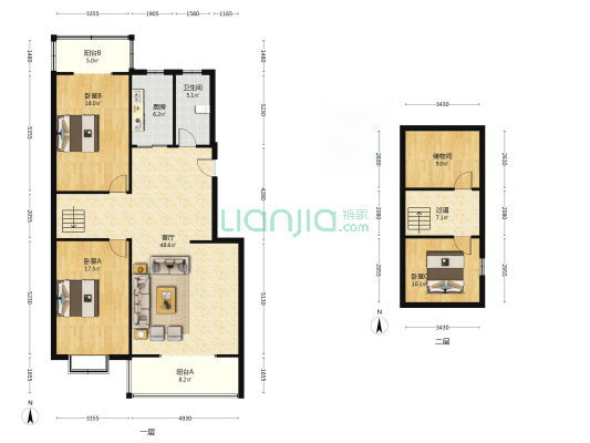涿州电梯洋房，一梯两户，南北通透，带装修-户型图