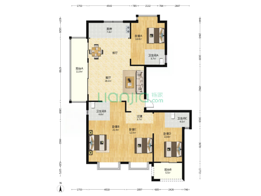 龙湖盛天天钜五区 4室1厅3卫 178平方