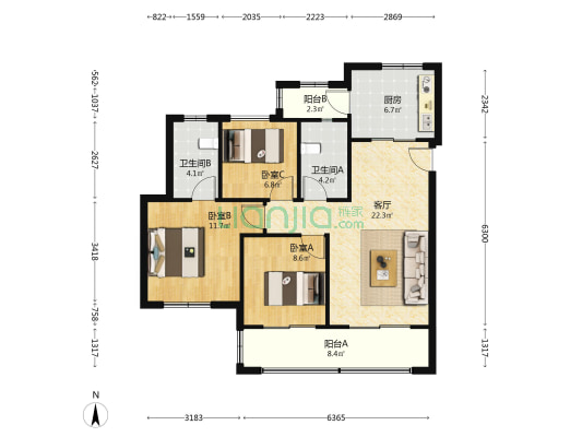 中旅启境 3室1厅2卫 100平方