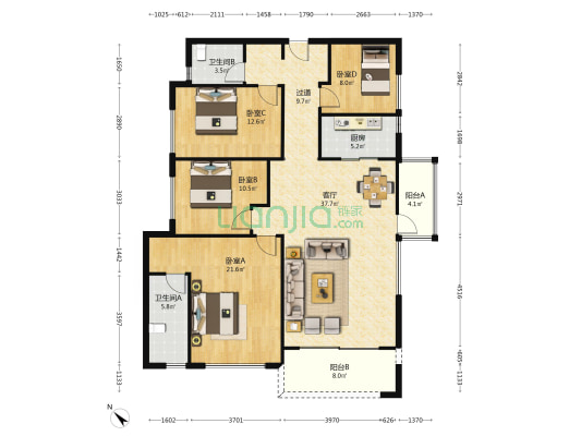 中港·东湖壹号 4室1厅2卫 156平方