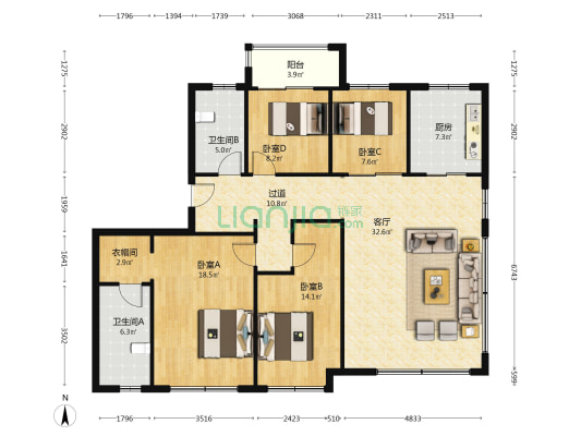 青铁云上观海 4室1厅2卫 155平方