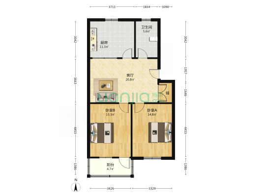 郑和西路9号 2室1厅1卫 86平方