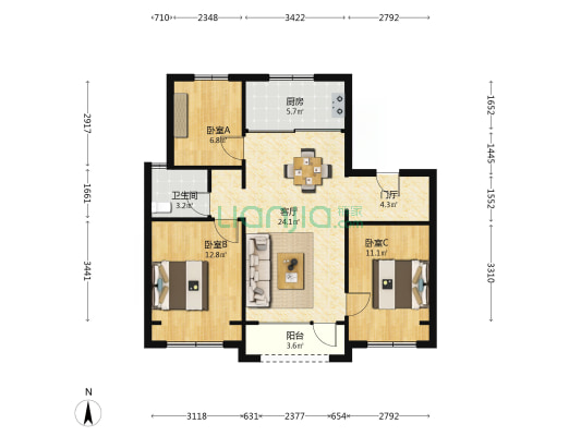 万科中城翠湾 3室1厅1卫 97平方