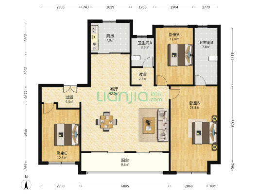 中建·笠泽之星 3室1厅2卫 160平方