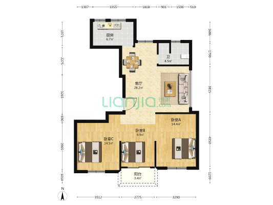 小洋湾东园 3室1厅1卫 116平方