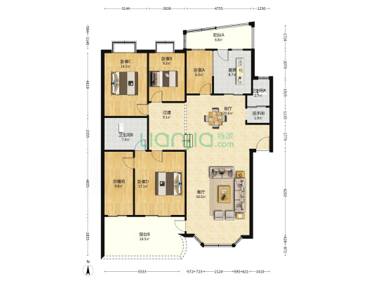 华盛商厦 4室2厅3卫 197平方