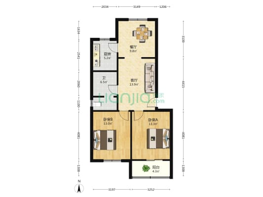 湖南大学小桃园 2室2厅1卫 81平方