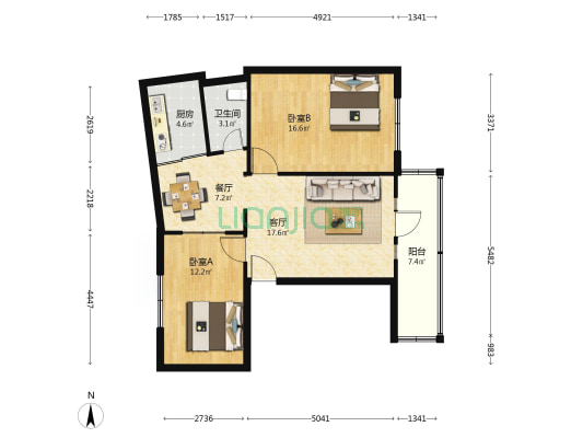 白山路 2室2厅1卫 87平方