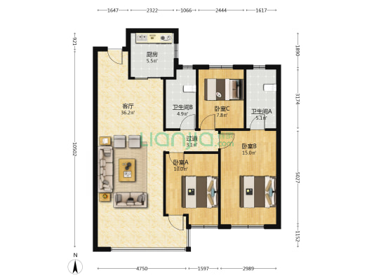中国铁建·花语汀澜 3室1厅2卫 112平方