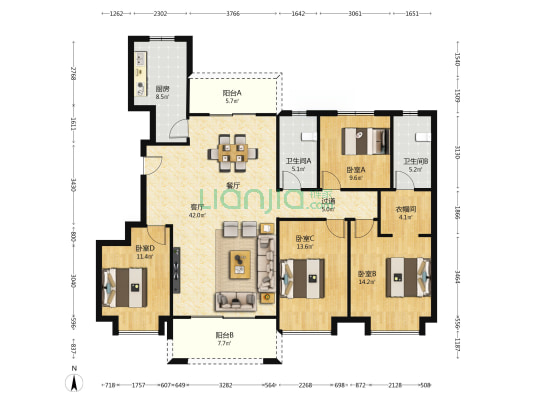 振业·泊樾府 4室1厅2卫 156平方
