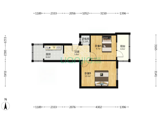 一环路东三段99号附8号 2室0厅1卫 45平方