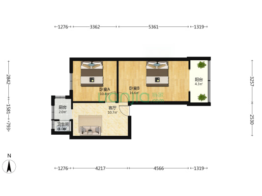 王家坝街19号 2室1厅1卫 52平方