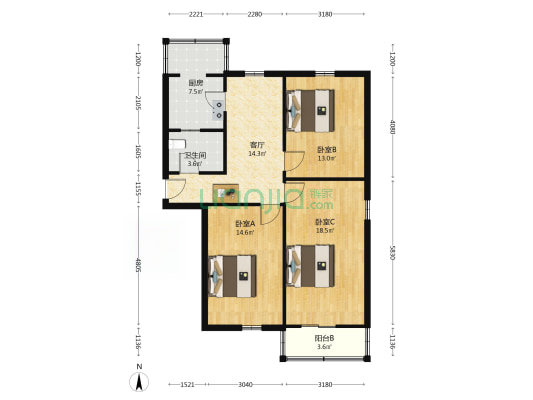 师范学院南区 3室1厅1卫 81平方
