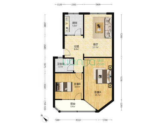 西大街202号院 2室1厅1卫 83平方
