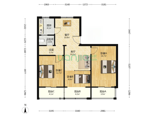 金寨路370号 3室2厅1卫 86平方