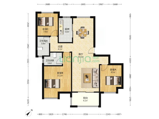 华发越秀悦府 3室1厅2卫 115平方