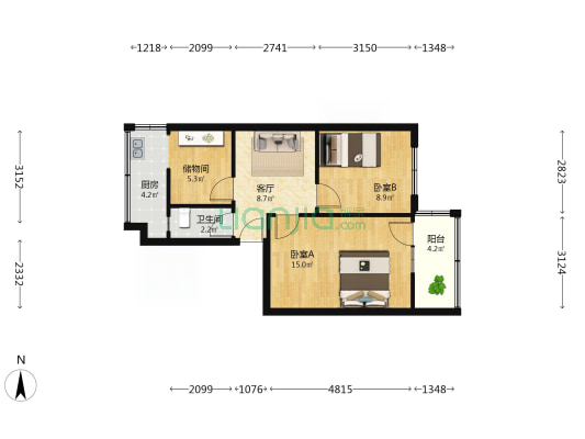 八中家属院西院 2室1厅1卫 56平方