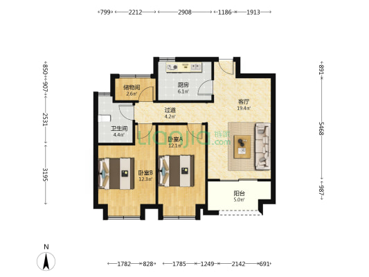 创源龙樾 2室1厅1卫 87平方