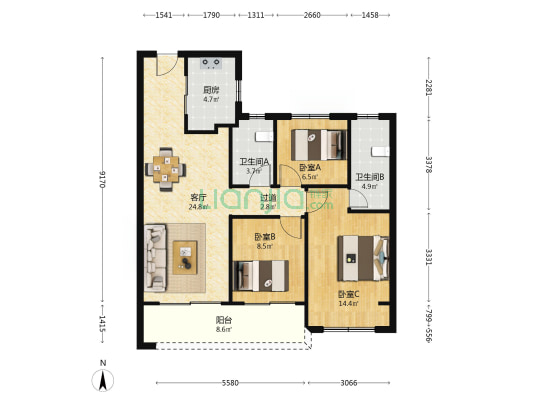 保利融信·云上流光 3室1厅2卫 102平方