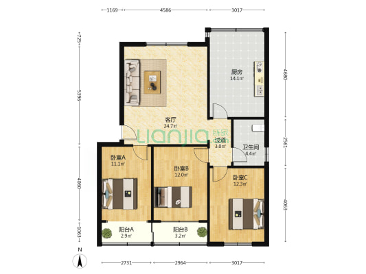 工行小区 3室1厅1卫 107平方