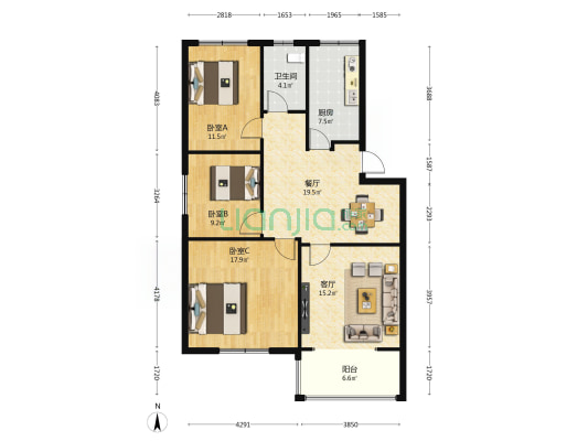 天惠神秘墅小区 3室2厅1卫 113平方