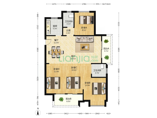 康泾铭苑 4室2厅2卫 131平方