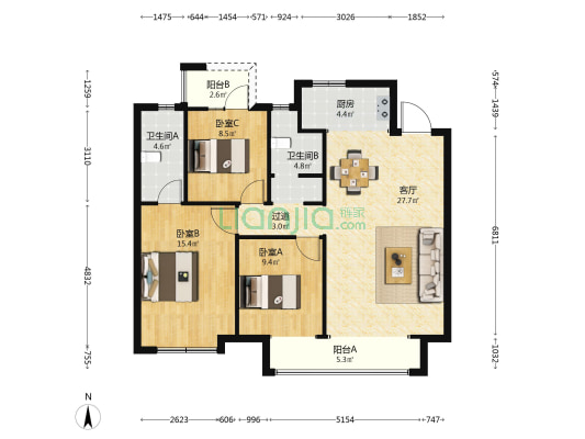 常瀛四季合院 3室1厅2卫 117平方