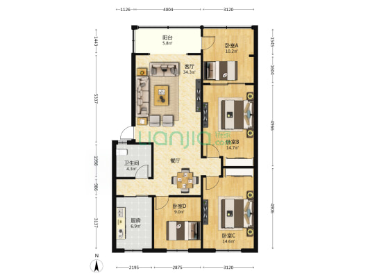 建设路125号 4室1厅1卫 113平方