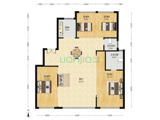 绿城桂湖云翠 4室1厅2卫 139平方
