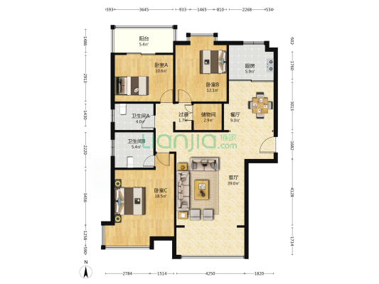 瓯汇大厦 3室2厅2卫 143平方