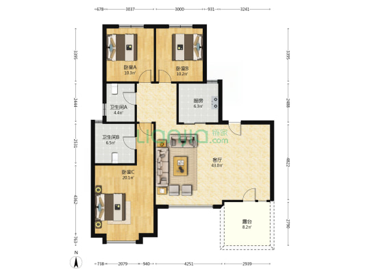 出售鸿坤理想湾精装洋房南北通透采光无遮挡-户型图