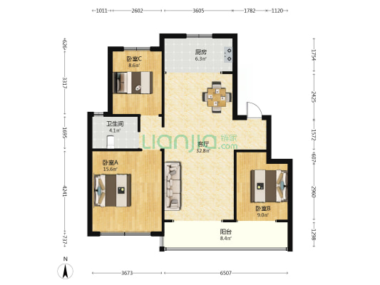 风华九里 3室1厅1卫 105平方