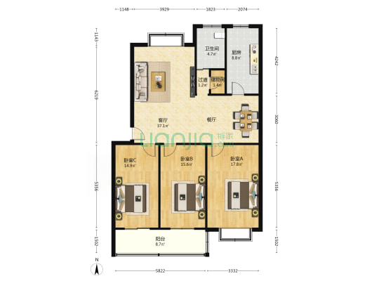 祥和小区 3室1厅1卫 133平方