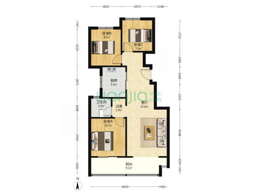 锦鸿府 3室1厅1卫 96平方