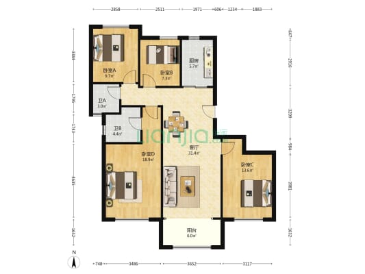 卓越江岸 4室1厅2卫 148平方