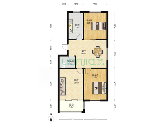 清华园(莱西) 2室2厅1卫 88平方