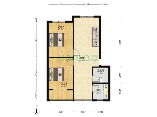 丛桂街96号 2室1厅1卫 56平方