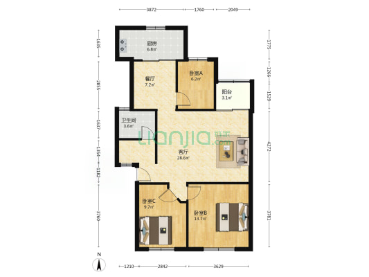 金禧一园 3室2厅1卫 97平方