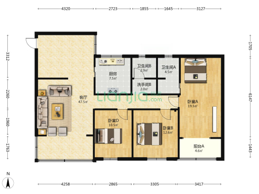 教育局宿舍 3室1厅3卫 132平方