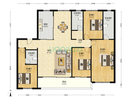 云河颂 4室1厅3卫 178平方
