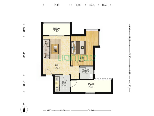 琉璃中街29号 1室1厅1卫 56平方