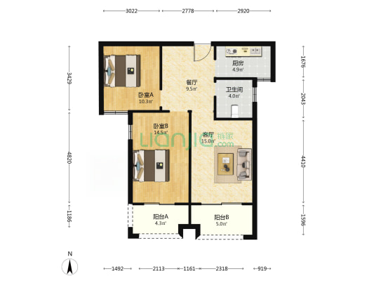 沐春歌 2室2厅1卫 89平方