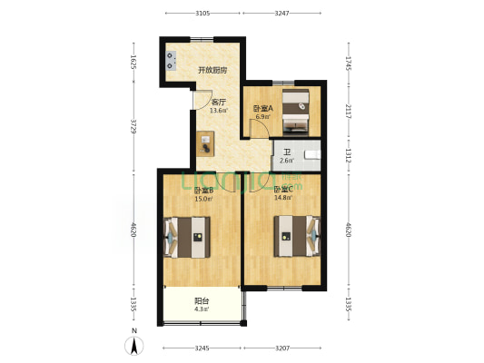 珠江路605号 3室1厅1卫 72平方